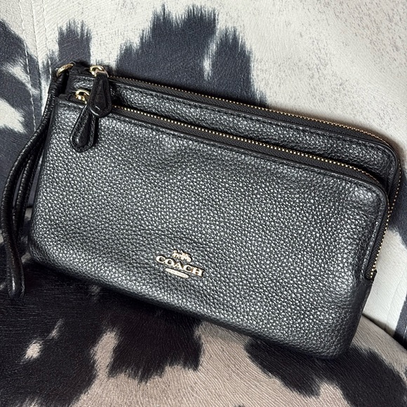 Bags | 76 Coach Black Leather Large Clutch | Poshmark
